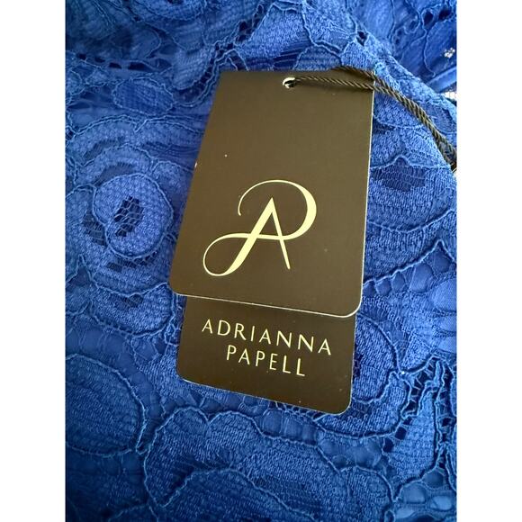 Adrianna Papell Cobalt Blue Lace Overlay Knee Length 18w Exposed Shoulder Dress - Picture 7 of 15